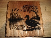 obrazek wypalony w drewnie, Kaczka, Fajne na prezent