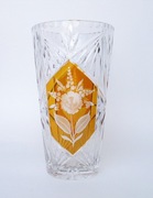 PRL vintage duży kryształowy wazon z bursztynowymi/żółtymi medalionami