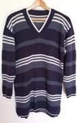 Długi granatowy sweter w paski L 40 vintage