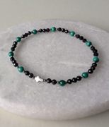 Bransoletka męska unisex różaniec kamienie czarny turmalin malachit prezent