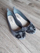 Baletki baleriny damskie szare z czarnym haftem rozmiar 38 wkładka 24,5 cm