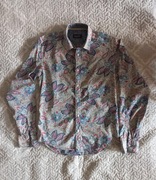 Koszula męska szaro-niebieska we wzory, rozmiar S, f. ZARA