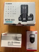 Canon EOS 60 D  z dodatkowym obiektywem  EFS 55-250 i Lampą  430 EX II
