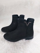 Czarne botki ze skóry naturalnej zamszowej (nubuk) 37