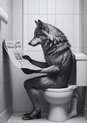 Sztywny Plakat do łazienki – Wilk w toalecie – Śmieszna dekoracja A4 A3 A2