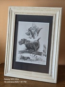 Grafika myśliwska Pies myśliwski Polowanie na kaczki pióro. Aporter. A4