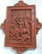 Plakieta na Piec Kaflowy Kafel Płaskorzeźba Rycerz walczący ze smokiem 