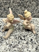 Antyczna porcelanowa biskwit minitura aniołki dwie sztuki
