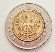 Moneta 5 zł z 1994 roku obiegowa 5zl złotych 1994r rok obiegowe 
