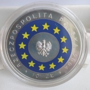 10 zł 2004 WSTĄPIENIE POLSKI DO UE / Ag925 / EMALIA / NBP / UNC / KAPSUŁA