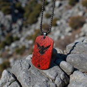 Wisiorek Nieśmiertelnik z Orłem - Drewno Bukowe, Czarna Stal, Kryształy