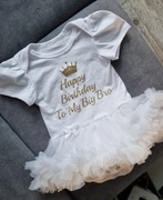 Tutu romper bialy miękki tiul  Urodziny Brata Rozmiar 3-6m