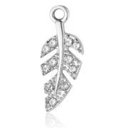 Zawieszka Piórko, srebrny kolor, z kryształem górskim 21x8 mm., 1 szt.