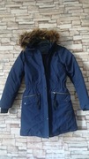 Ciepła Parka Zimowa Minimum Granatowa z Kapturem Futerko, Rozmiar 34 (XS)