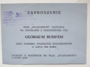 Zaproszenie PRL NSZZ "SOLIDARNOŚĆ" 1989 spotkanie z George'm Bush'em