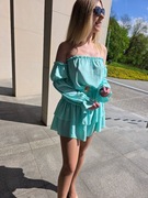 NOWY! Miętowy Kombinezon Mini Hiszpanka z Paskiem SZYBKA WYSYŁKA! 