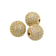 Koraliki Przekładki Kulki z białymi cyrkoniami, 8 mm., 1 szt.