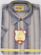 Koszula męska beżowa w paski na krótki rękaw kołnierzyk 39/40 M