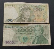 Stare banknoty polskie zestaw banknotów 50 5000 zł 1988 rok PRL 
