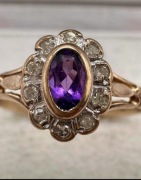 Złoty pierścionek z brylantami i ametystem