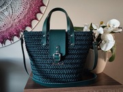 Torebka koszyk jodełka, ręcznie wykonana na szydełku, Handmade