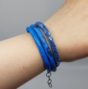 Bransoletka Rzemienie eko skóra sowy zamsz granatowy niebieski Handmade