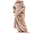 Beżowy dziecięcy koc z rękawami 90x105 cm ciepła narzuta