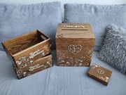 Zestaw ślubny pudełko na koperty obrączki boho