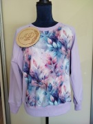 Wiosenna bawełniana bluza damska dres lilia fiolet pastelowe liście 
