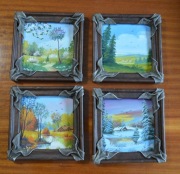 Cztery Pory Roku w skórze, cztery niewielkie, dekoracyjne obrazy