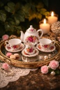 Miniaturowy porcelanowy zestaw do kawy Cottage Garden 
