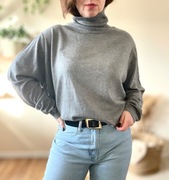 Sweter z golfem oversize szary luźny szeroki wiskoza z rękawem 46 48