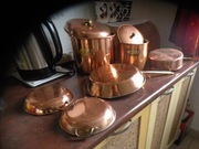 Komplet 6 garnków miedzianych z Portugalii