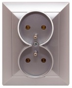 Gniazdo podtynkowe podwójne z uziemieniem srebrne GPt-6-Op Opal