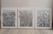Tryptyk. Motywy roślinne w szarościach.