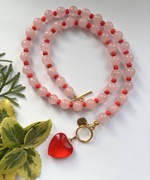 Naszyjnik z kwarcu różowego serduszko zawieszka toggle