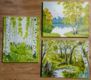 TRYPTYK MALARSKI 3 pejzaże w cenie 2-"BRZOZOWY ZAKĄTEK"-NATURA W TWOIM DOMU