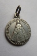 Stary posrebrzany Medalik Czarna Madonna -Matka Boża z Hal i Jezus.