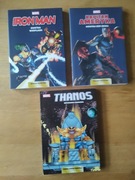 zestaw komiksów Marvel (Iron Man, Thanos, Kapitan Ameryka)