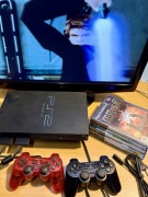 Konsola PlayStation 2 SCPH-30003R–zestaw, pady, gry, uszkodzony pad