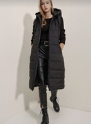 Stylowa, długa kamizelka puchowa z kapturem w kolorze czarnym 