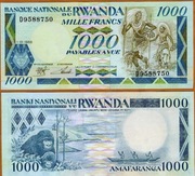 Rwanda 1000 Francs, 1988, P-21, UNC