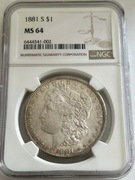1881 S 1$ Morgan Dollar NGC MS 64 USA