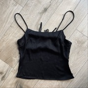 H&M czarny satynowy top xs bluzka wakacje lato elegancka impreza