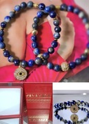 KOMPLET DWIE BRANSOLETKI KAMIEŃ LAPIS LAZULI CYRKONIE TALIZMAN PUDEŁKO