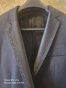 Elegancka męska czarna marynarka DISCO POLO na wesele Hugo Boss S/M. Cekiny