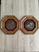 Dwa obrazy w drewnianej ramie.