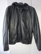 Kurtka męska z eko skóry, z odpinanym kapturem.