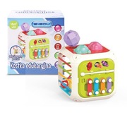 KOSTKA EDUKACYJNA Z CYMBAŁKAMI SORTER KLOCKI PANEL E-EDU