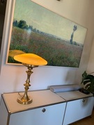 Lampa stołowa art-deco, mosiężna, klosz marmurkowy